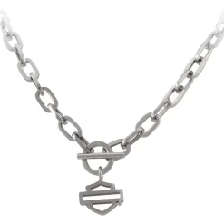 Women's Stainless Steel Bar & Shield Large Chain Toggle Necklace