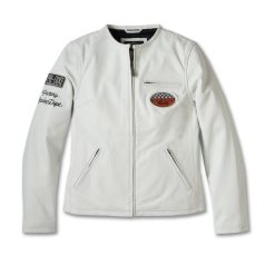 Women's 120th Anniversary Cafe Racer Leather Jacket - Bright White