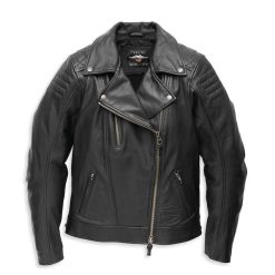 Women's Bezel Biker Collar Leather Jacket