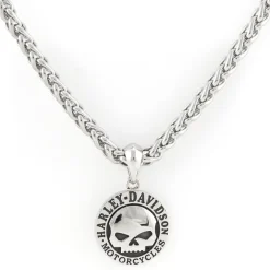 Men's Steel Skull Disc Necklace