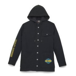 Women's Bar Font Shirt Jacket with Removable Hood