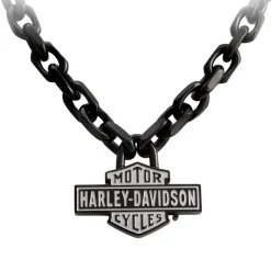 Men's Black Vintage Bar & Shield Large Link Necklace