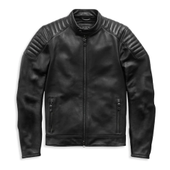 Men's Embossed Logo Padded Biker Leather Jacket