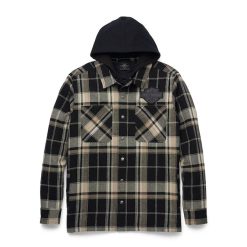 Men's Bar & Shield Removable Hood Plaid Shirt Jacket