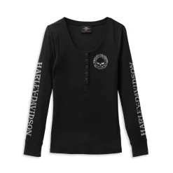 Women's Willie G Skull Snap Front Long Sleeve Henley