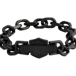 Men's Black Vintage Bar & Shield Link Bracelet